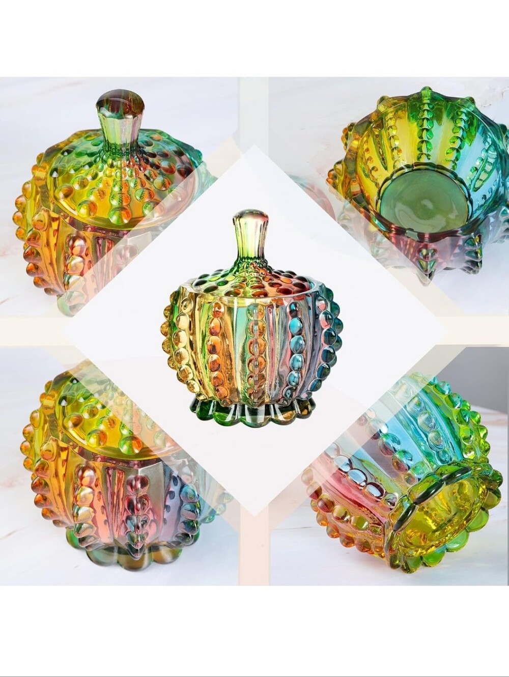 Iridescent Vintage-Style Glass Candy Jar - Multicolor